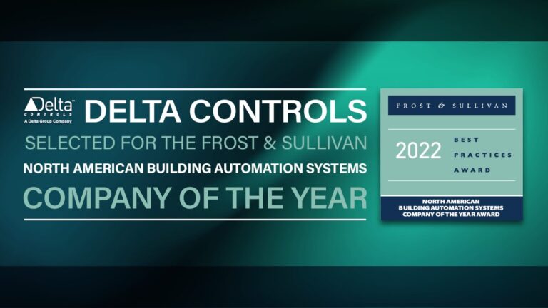 Delta Controls selected by Frost & Sullivan as the 2022 North American Building Automation Systems Company of the Year.